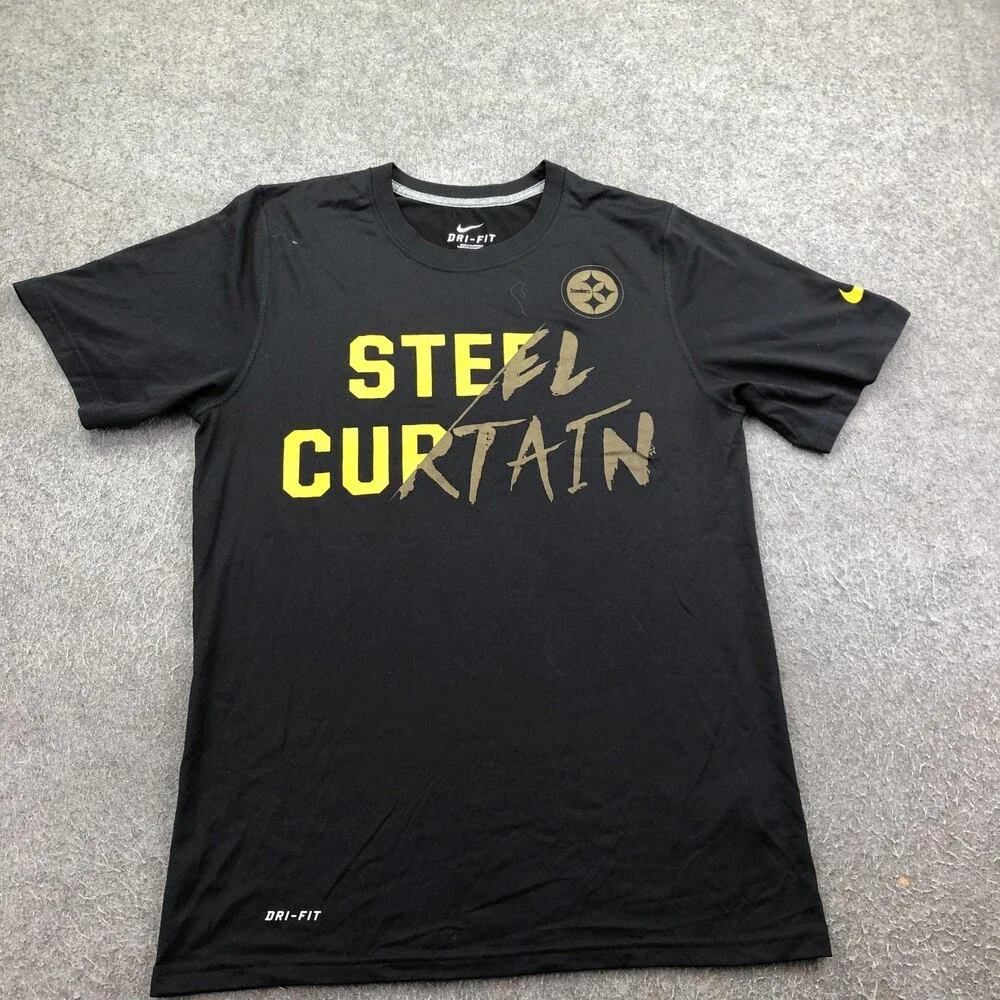 Pittsburgh Steelers Shirt Mens Small Black NFL Nike Dri Fit Steel Curtain